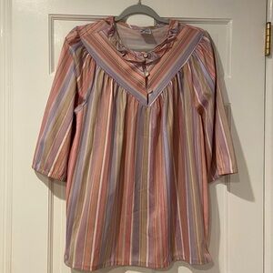 Vintage 70s Tiger Lily Striped Prairie Blouse – Boho Peasant Tunic Top